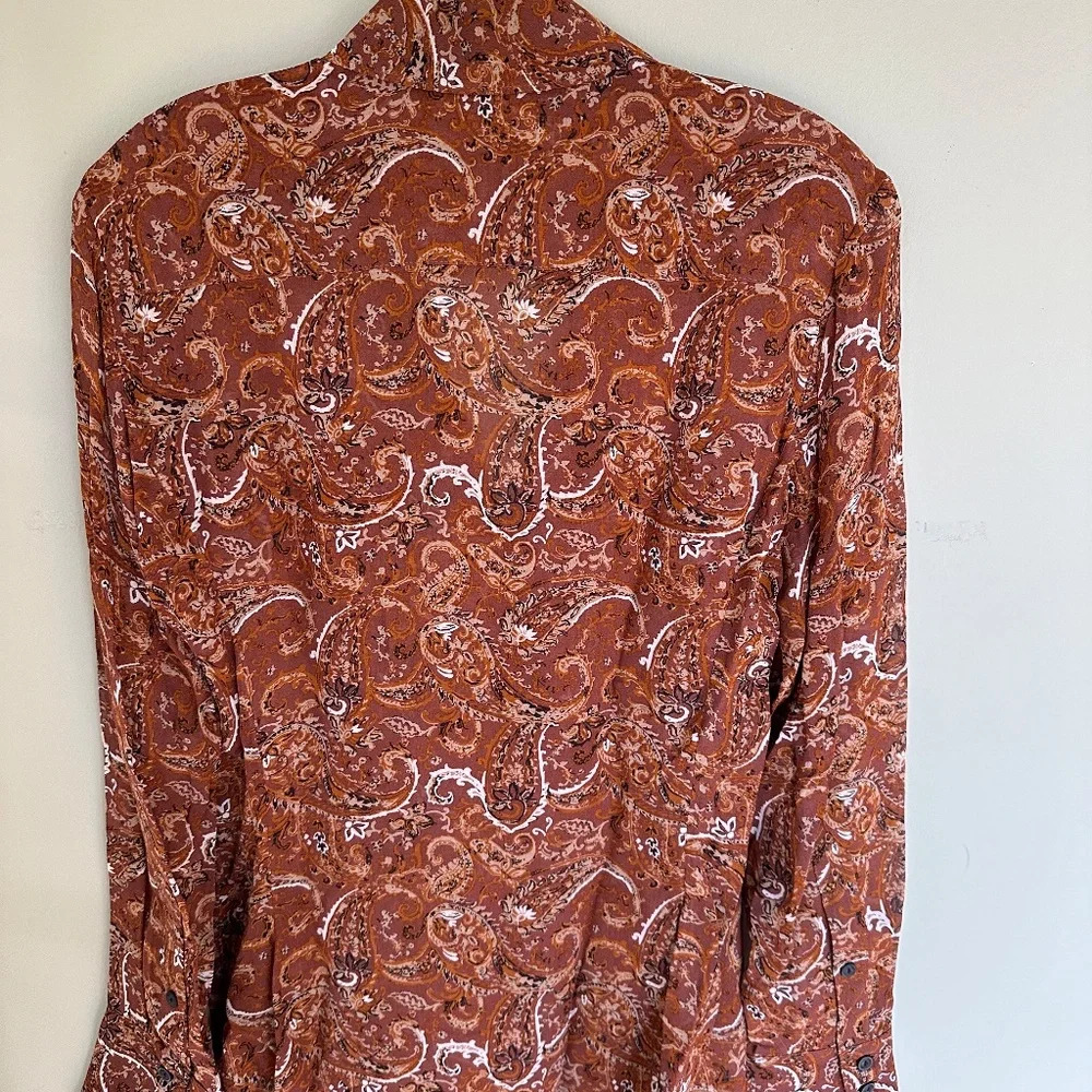 rag and bone Woman's Long Sleeve Antonia Blouse Size XS Brown/Multi gorgeous